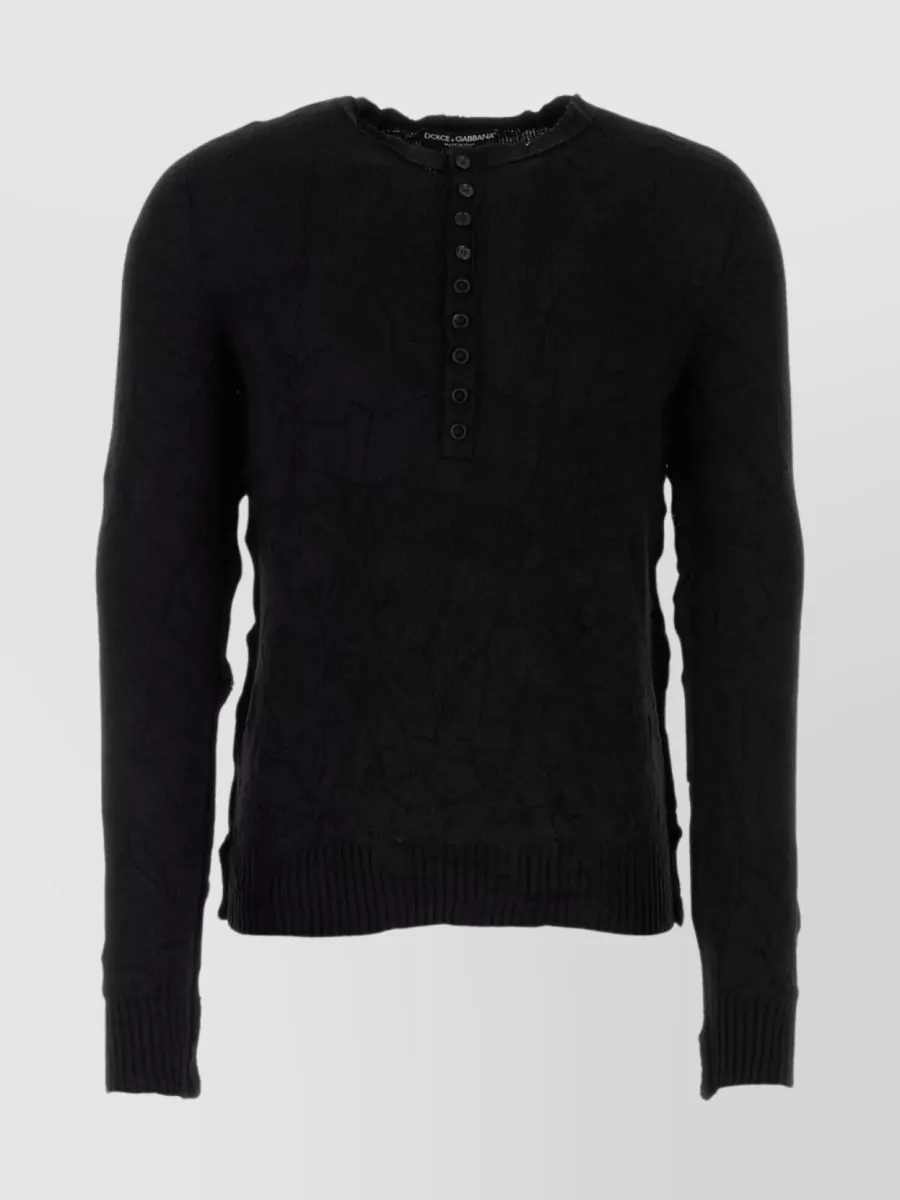 Shop Dolce & Gabbana Buttoned Neckline Wool Blend Sweater In Black