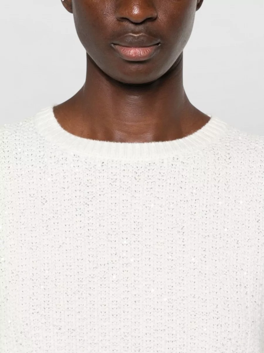 Fabiana Filippi Wool Cashmere Sequin-Embellished Textured Knit Short-Sleeve Sweater