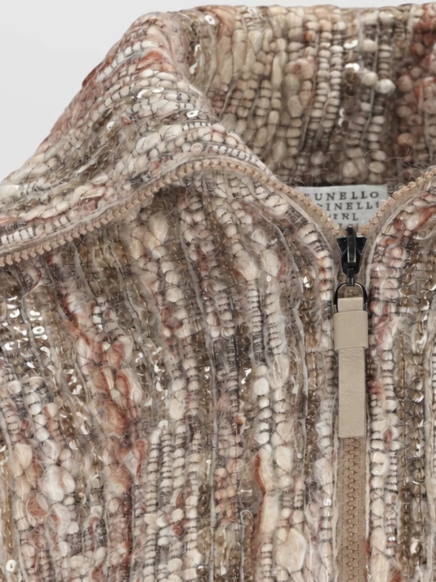 Brunello Cucinelli Mohair Embroidered Zip-Up Cropped Jacket
