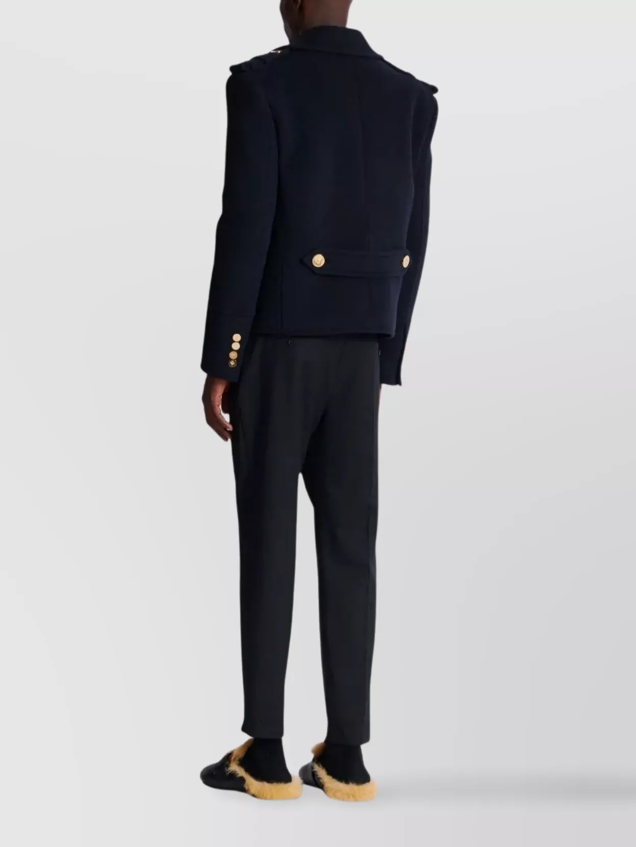 Balmain Cropped Double Breasted Wool Peacoat