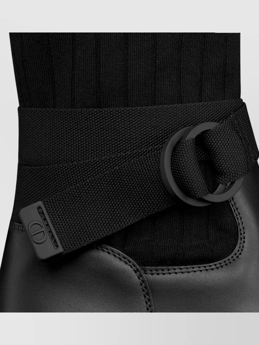 Dior Round Toe Chunky Sole Ribbed Knit Boots In Black