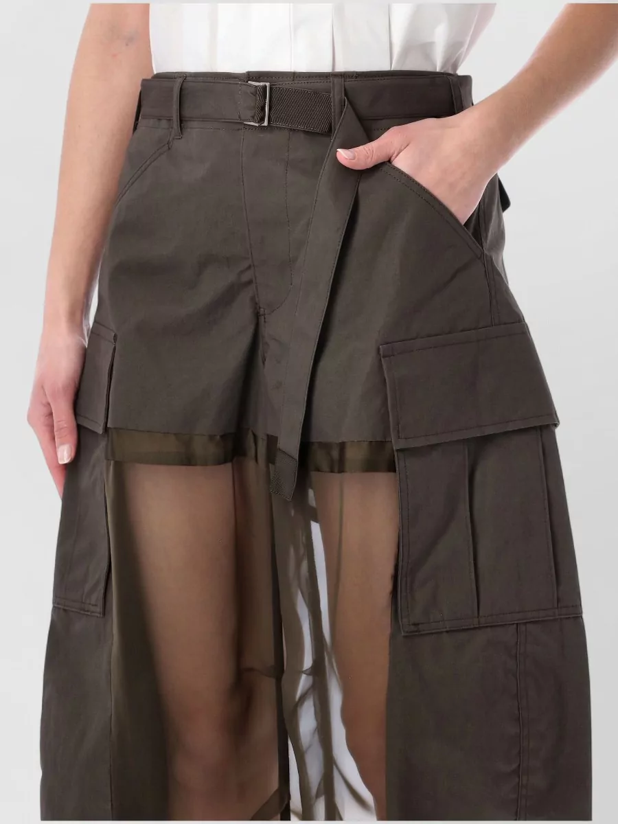 Sacai Cotton Mid-Rise Wide-Leg Cargo Shorts