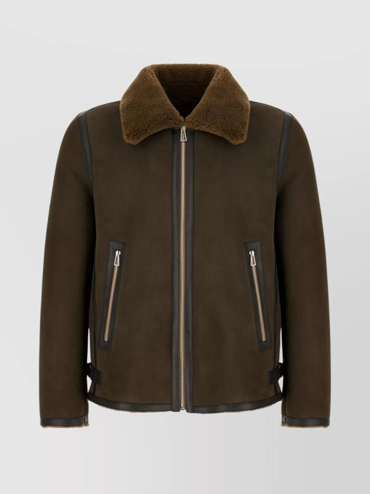 Paul Smith Shearling Collar Jacket With Adjustable Side Tabs In Brown