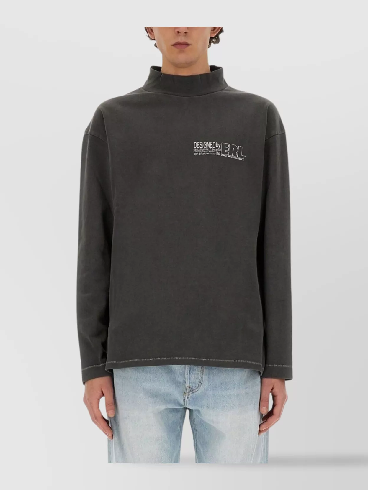 Erl Printed T-Shirt With High Collar And Long Sleeves
