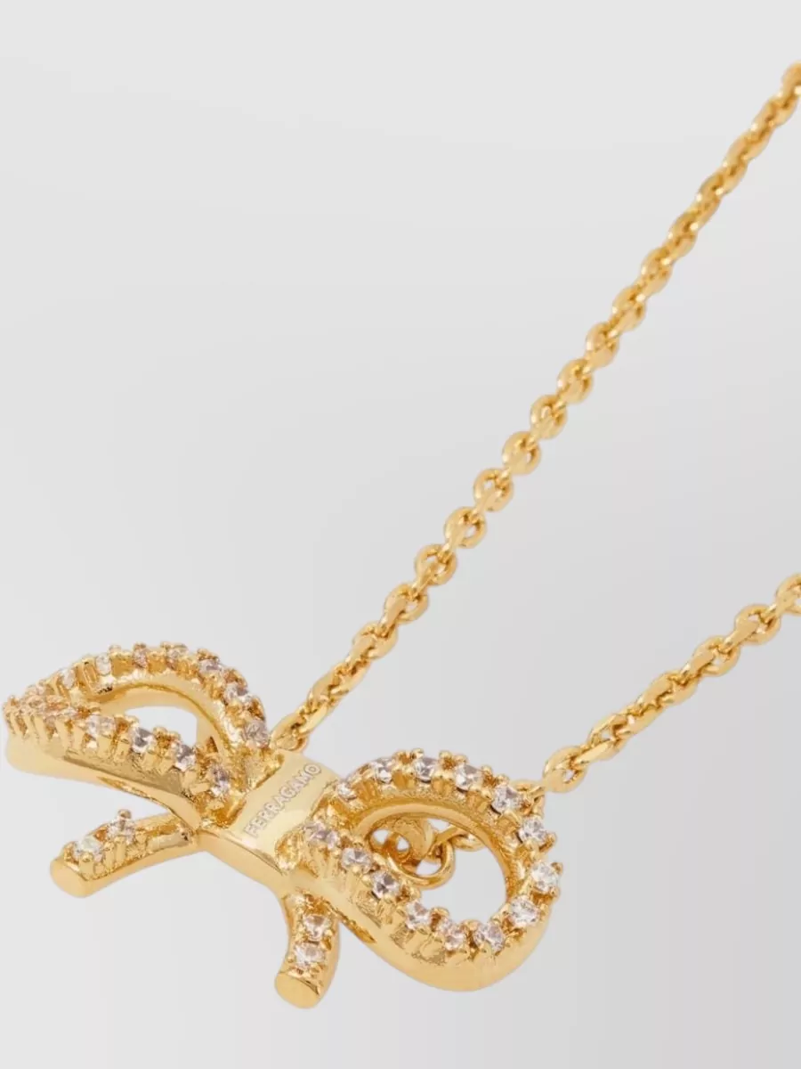 Ferragamo Crystal-Embellished Bow Pendant Necklace