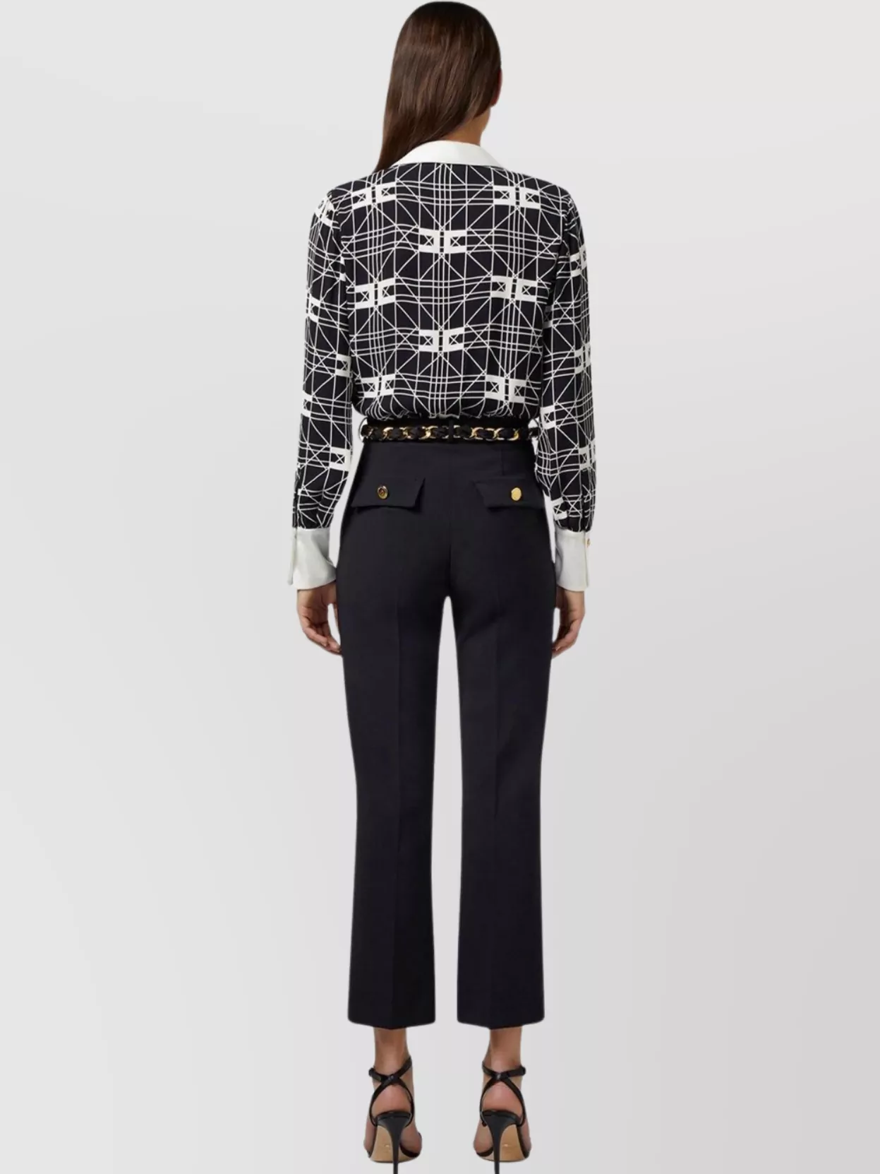Elisabetta Franchi Wrap V-Neck Geometric Long Sleeve Shirt