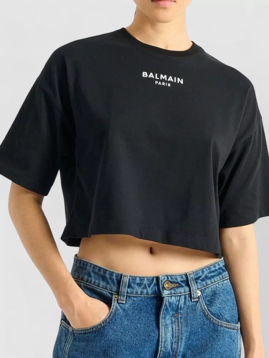 Balmain Cropped Boxy Cotton Jersey T-Shirt