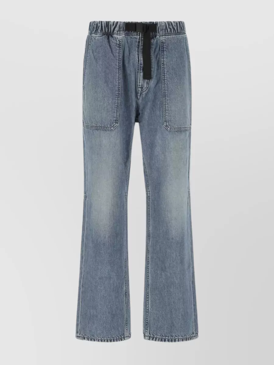 Shop Ambush Wide-leg Cropped Denim Trousers With Contrast Stitching In Blue