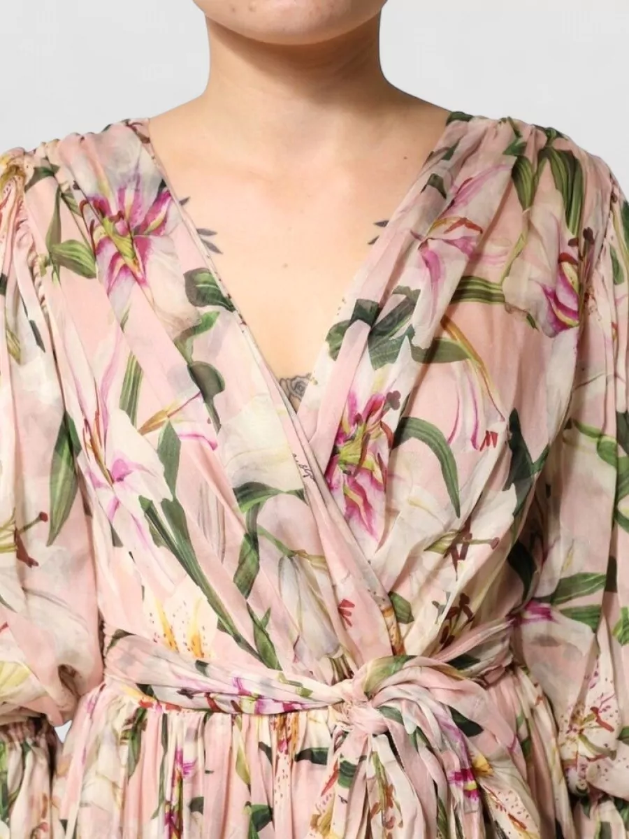 Dolce&Gabbana Silk Floral Print Pleated Maxi Dress