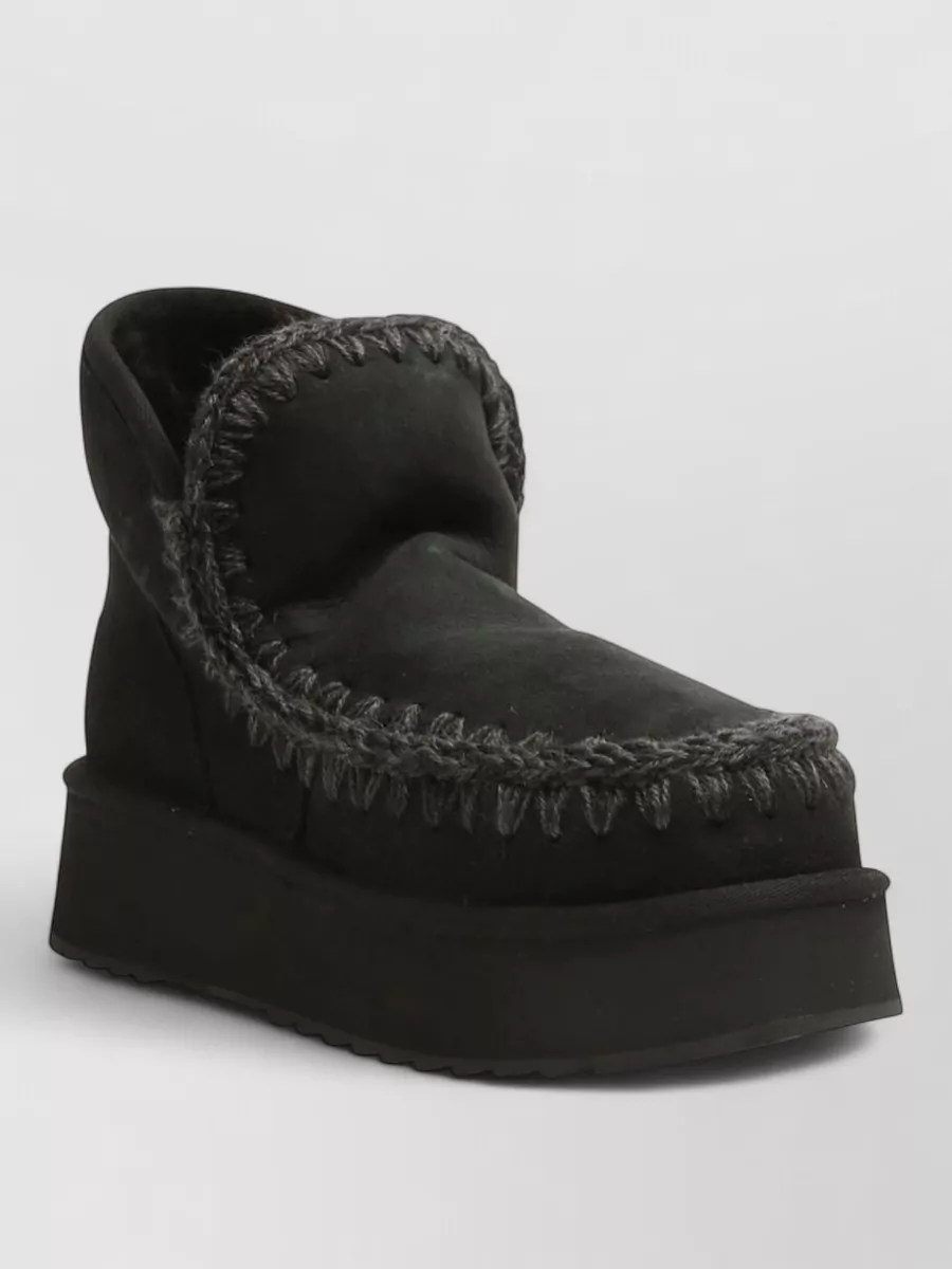 Mou Platform Ankle Slippers Round Toe Whipstitch Trim