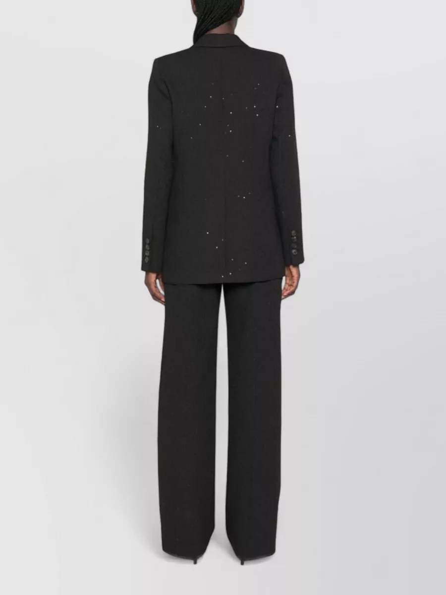 Ermanno Firenze Wool Pinstripe Sequin-Embellished Double-Breasted Blazer