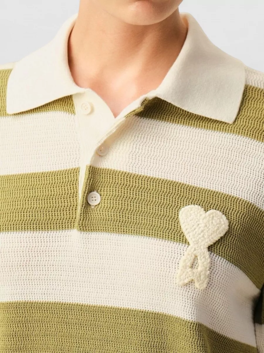 Ami Paris Cotton Striped Short-Sleeve Polo Shirt