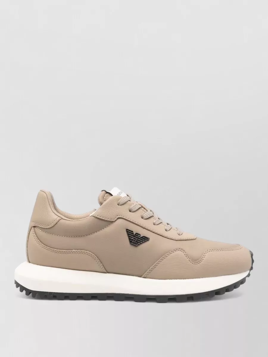 Emporio Armani Nylon Sneakers Logo Detail Round Toe Rubber Sole