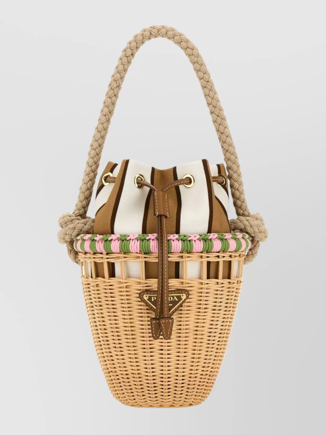 Prada Mini Bucket Bag Featuring Braided Handle