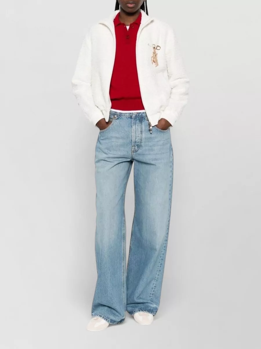 Emporio Armani Textured Knit Appliqué Zip-Up Cardigan