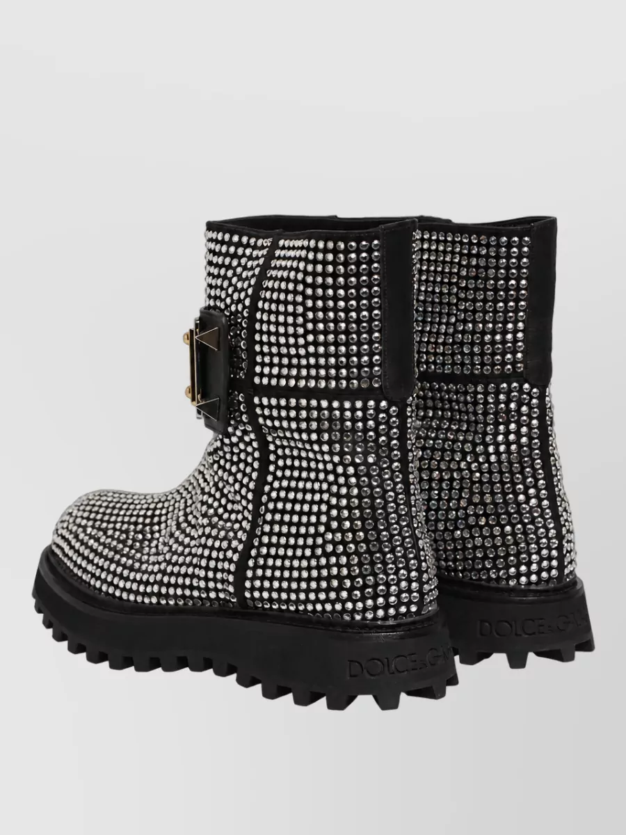 Dolce&Gabbana Crystal-Embellished Leather Short Boots