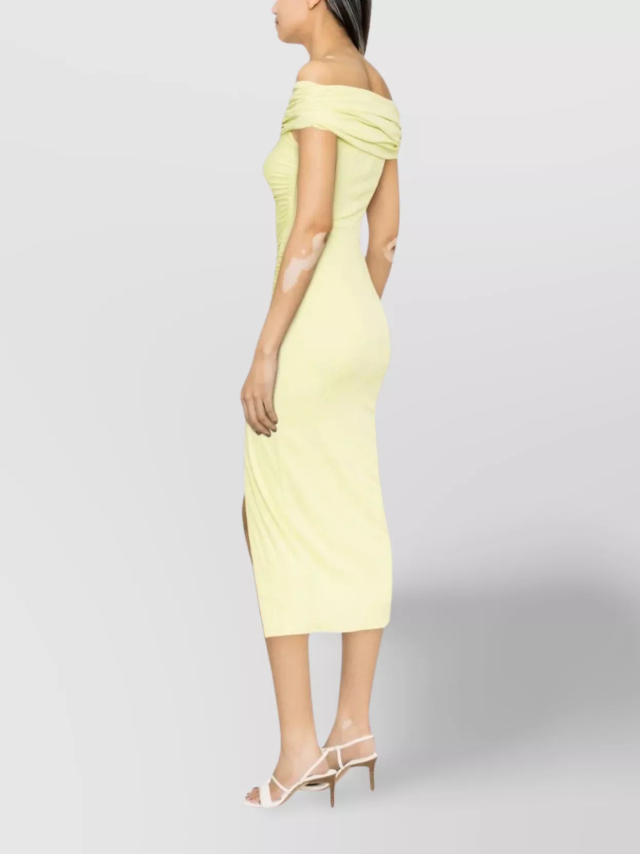 Self-Portrait Ruched Off-Shoulder Midi Dress With Front Slit