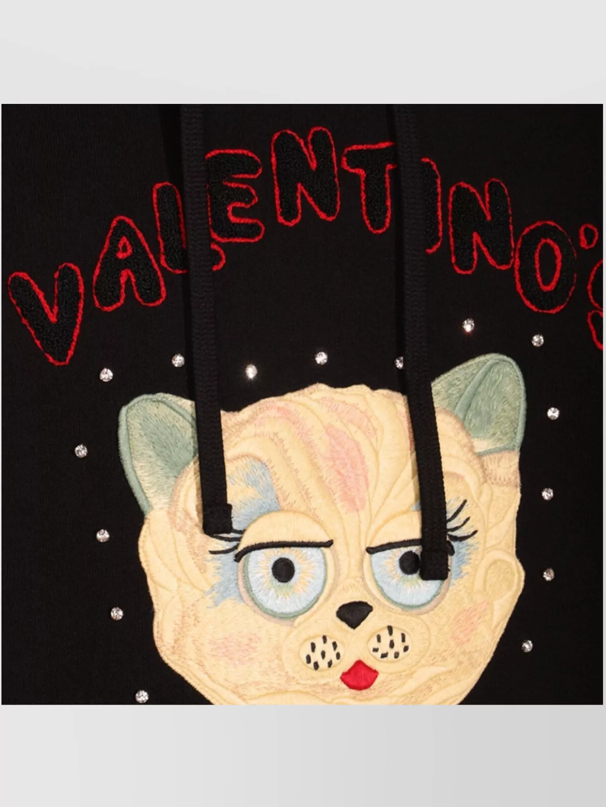 Valentino Crystal-embellished Hooded Sweater With Embroidered Logo In Black
