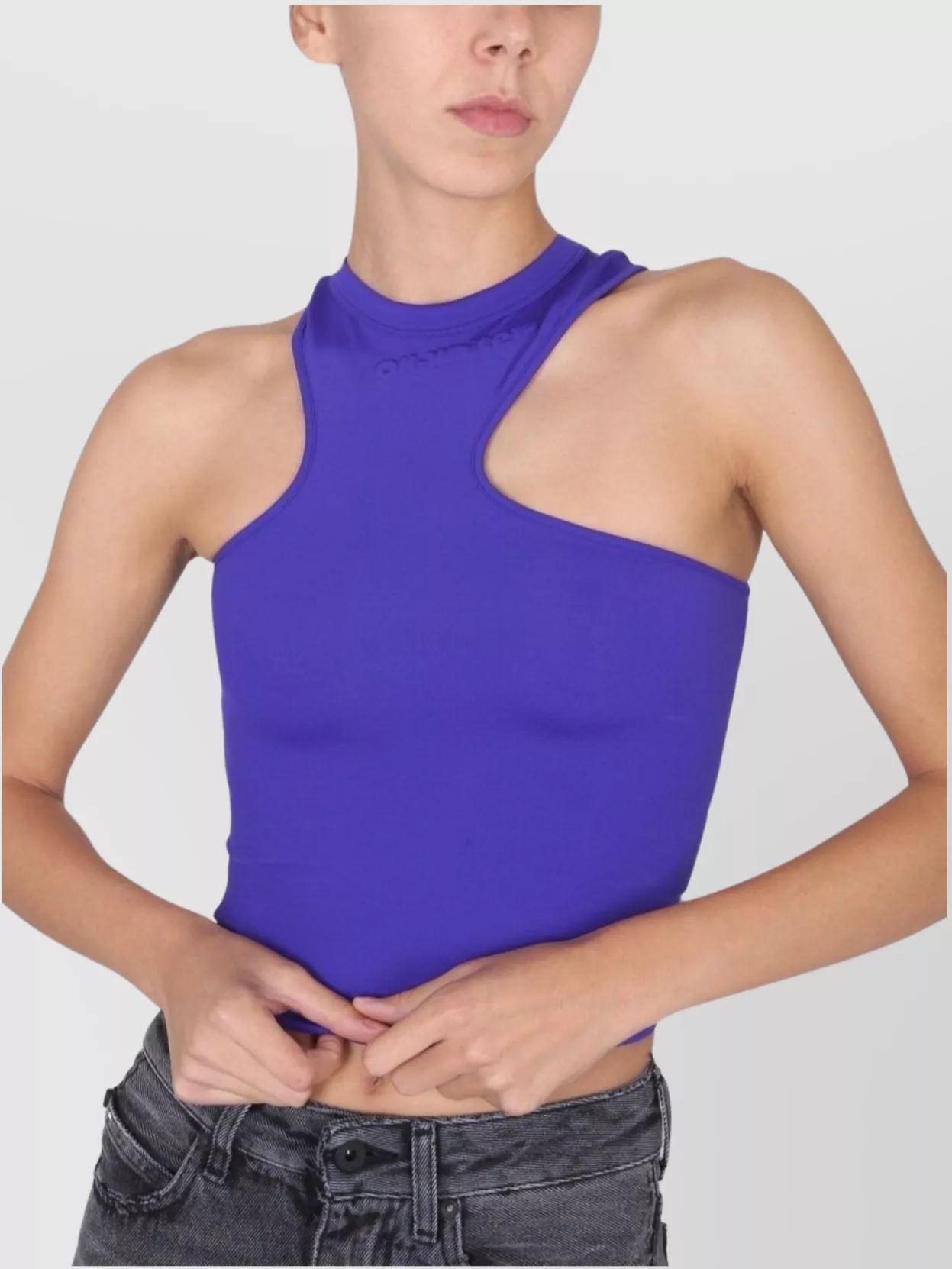 Off-White Asymmetric Cropped Top Logo Embossed