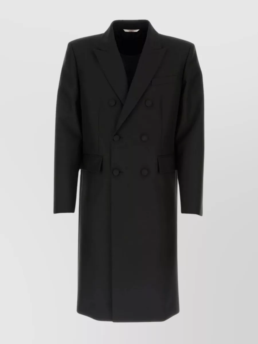 Valentino Double-breasted Wool Coat In Black