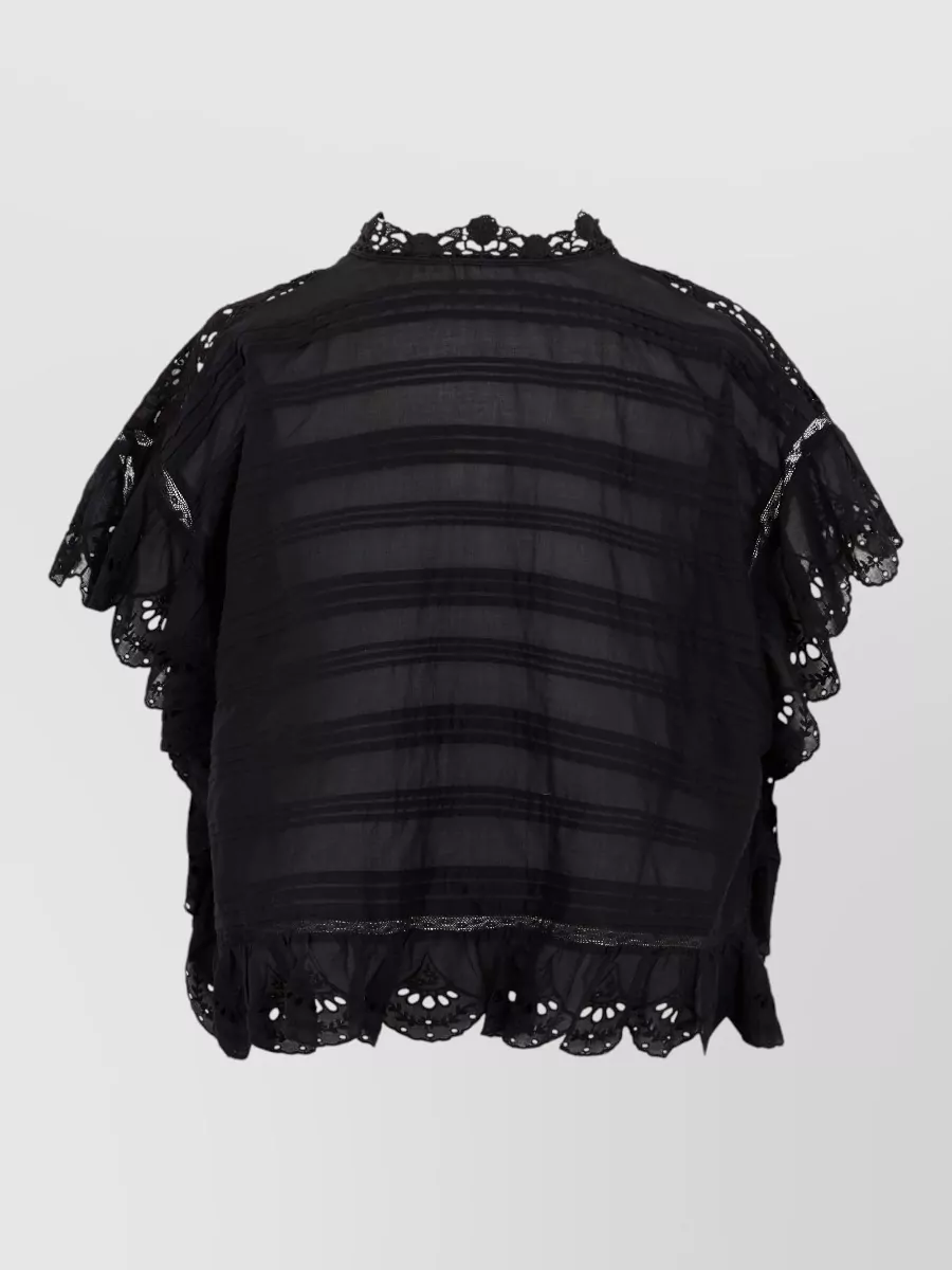 Isabel Marant Cotton Cropped Perforated Long-Sleeve Blouse