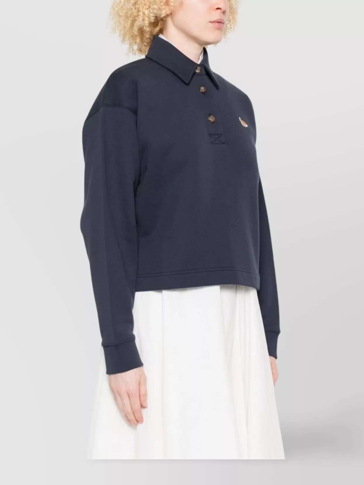 Maison Kitsuné Baby Fox Cropped Polo Sweatshirt In Blue
