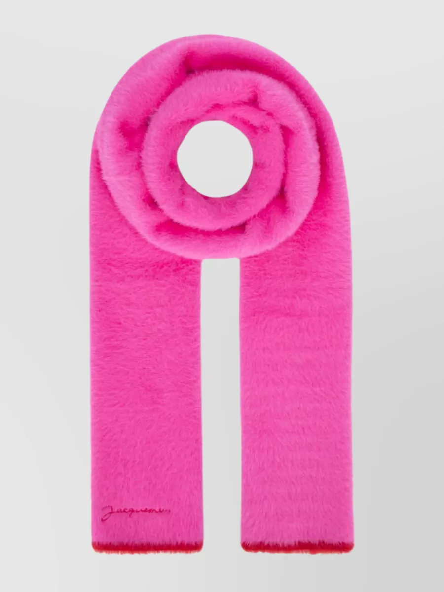 Shop Jacquemus Textured Fur Scarf In Vibrant Hues In Pink