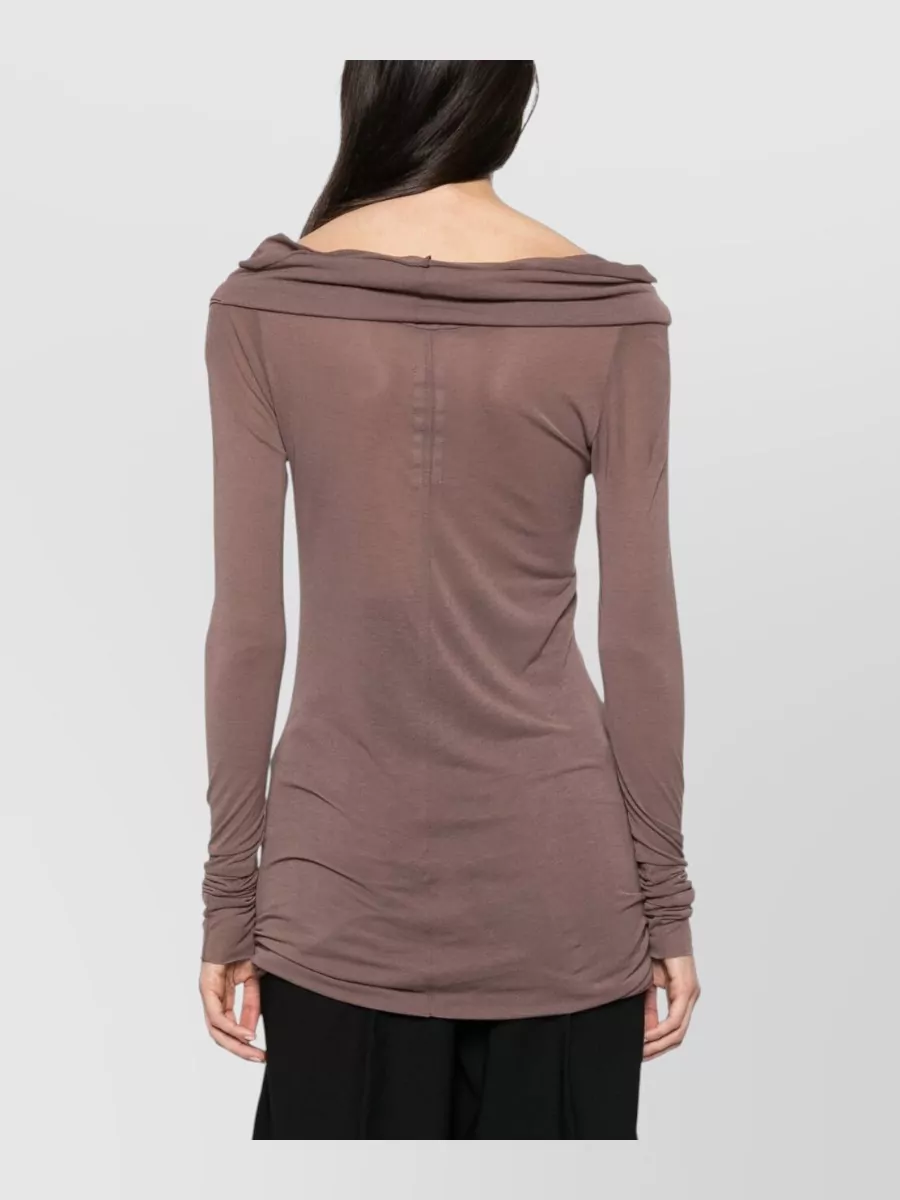 Rick Owens Silk Blend Draped Off-Shoulder Long-Sleeve Top