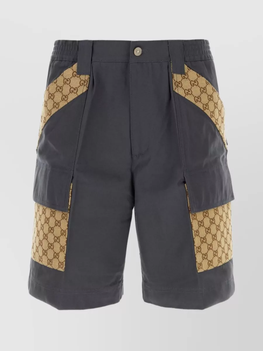Shop Gucci Bermuda Cotton And Gg Supreme Fabric Shorts In Grey