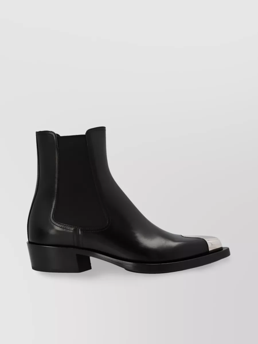 Shop Alexander Mcqueen Metal Toe-cap Leather Boots In Black