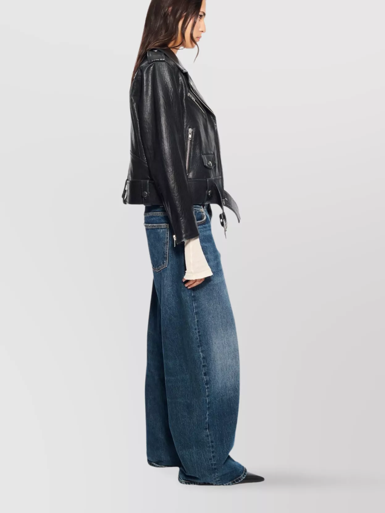 Stand Studio Biker Jacket With Belted Waist And Epaulettes