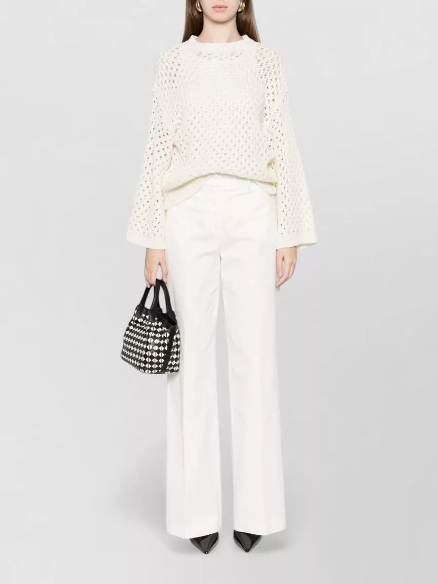 Fabiana Filippi Open-knit Crew Neck Long Sleeve Sweater In White