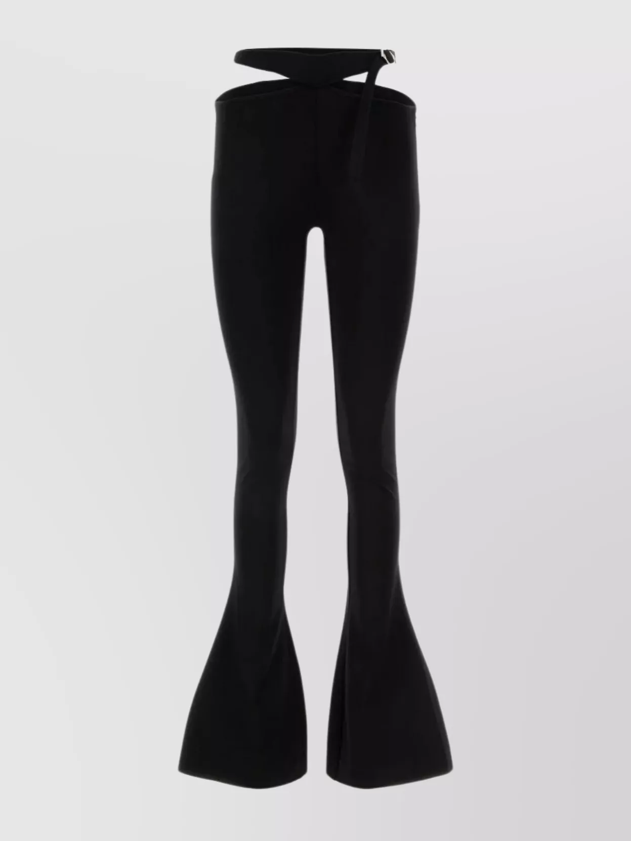 Shop Attico Flared High-waisted Jersey Pant With Adjustable Belt In Black