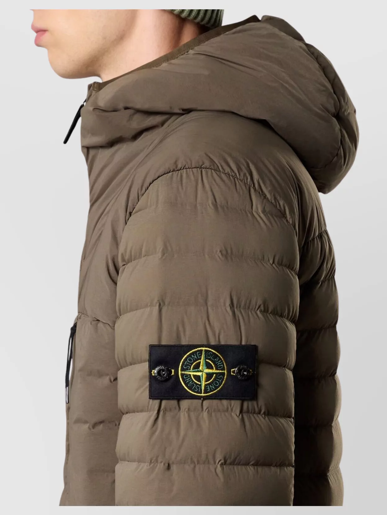Stone Island Drawstring Hooded Quilted Side Zip Jacket In Green