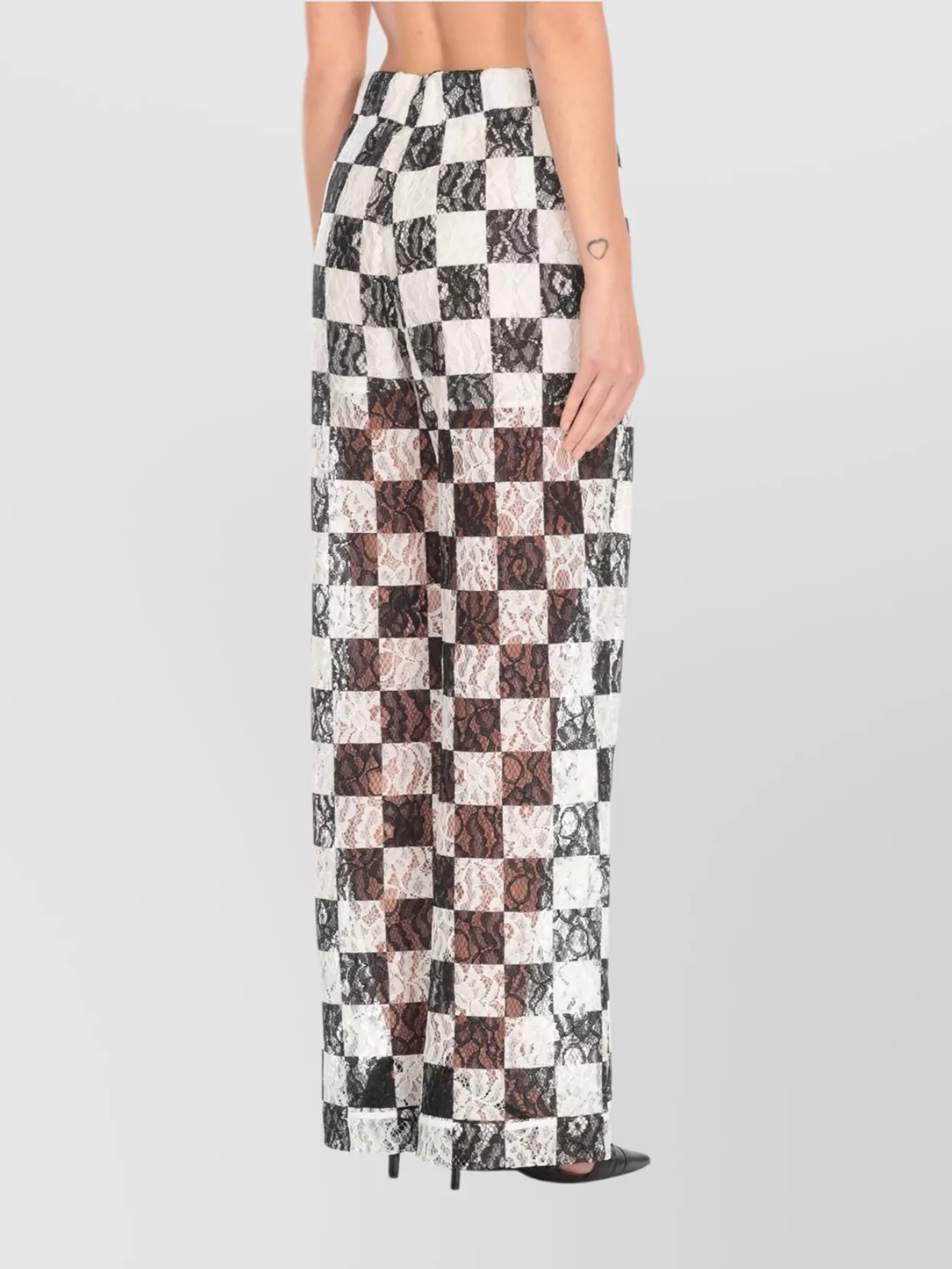 Pinko Wide-Leg Lace Checkered Trousers