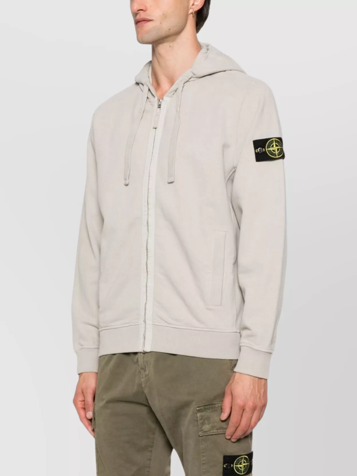 Stone Island Logo Cotton Zipped Hoodie
