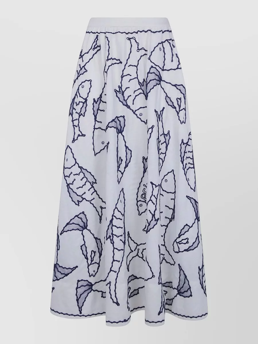 Farm Rio Embroidered Midi A-Line Skirt
