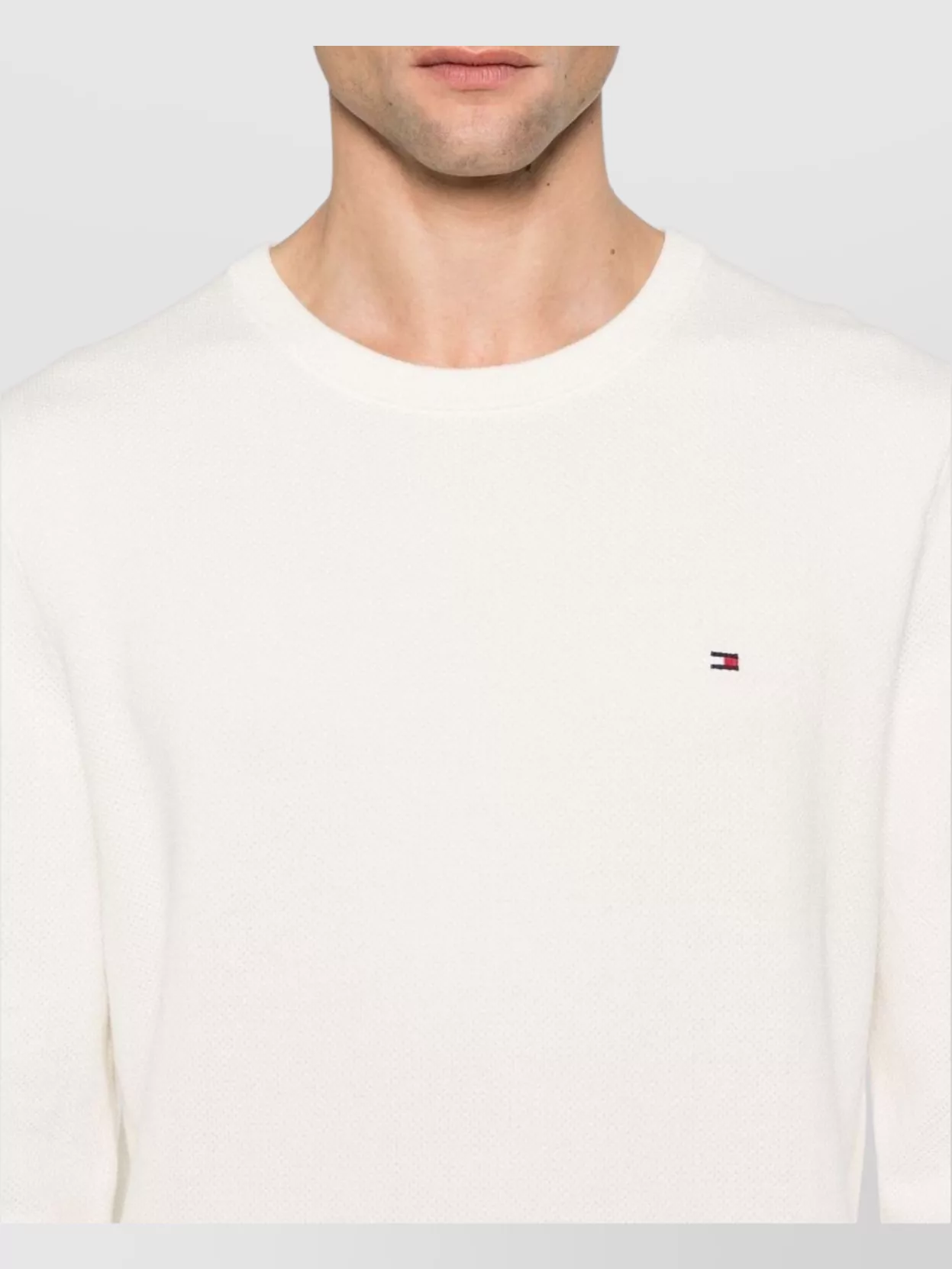 Tommy Hilfiger Crew Neck Cotton Sweater With Ribbed Cuffs