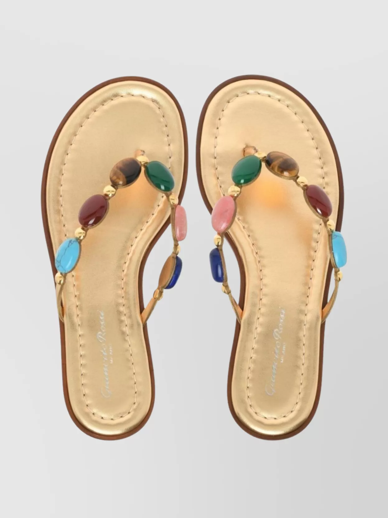 Gianvito Rossi Gold-tone Beaded Thong Strap Flip-flops In Multi