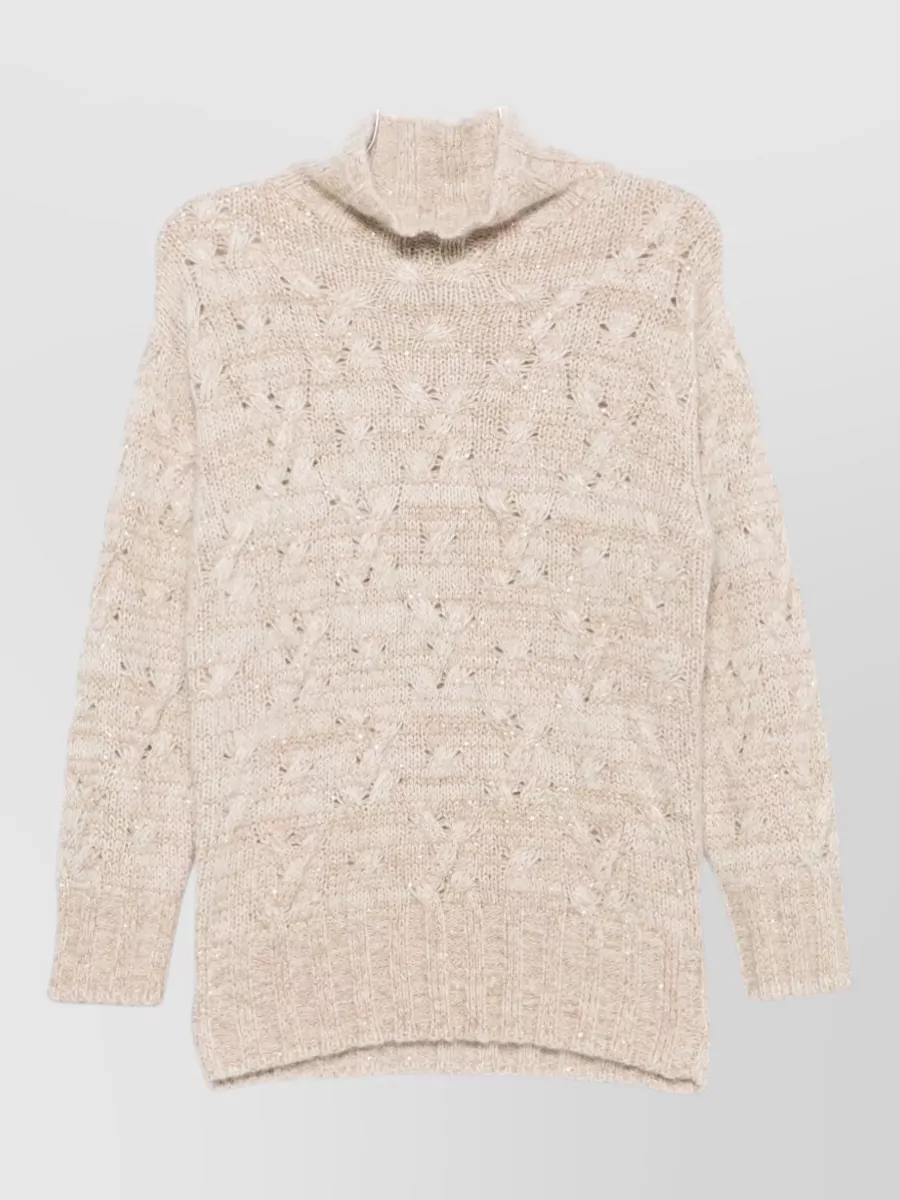 Fabiana Filippi cashmere wool-blend cable-knit sequin-embellished turtleneck sweater