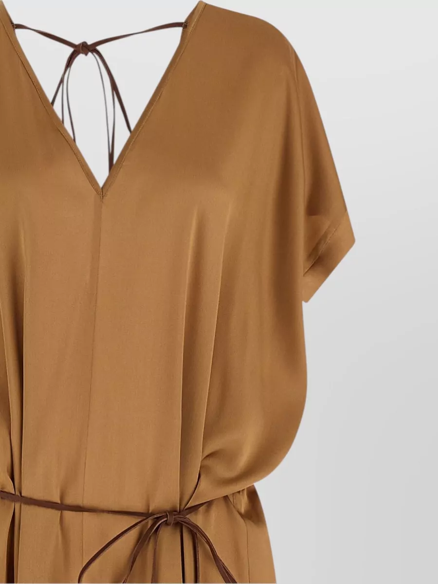 Di.la3 Pari' Silk V-Neck Short-Sleeve Midi Dress