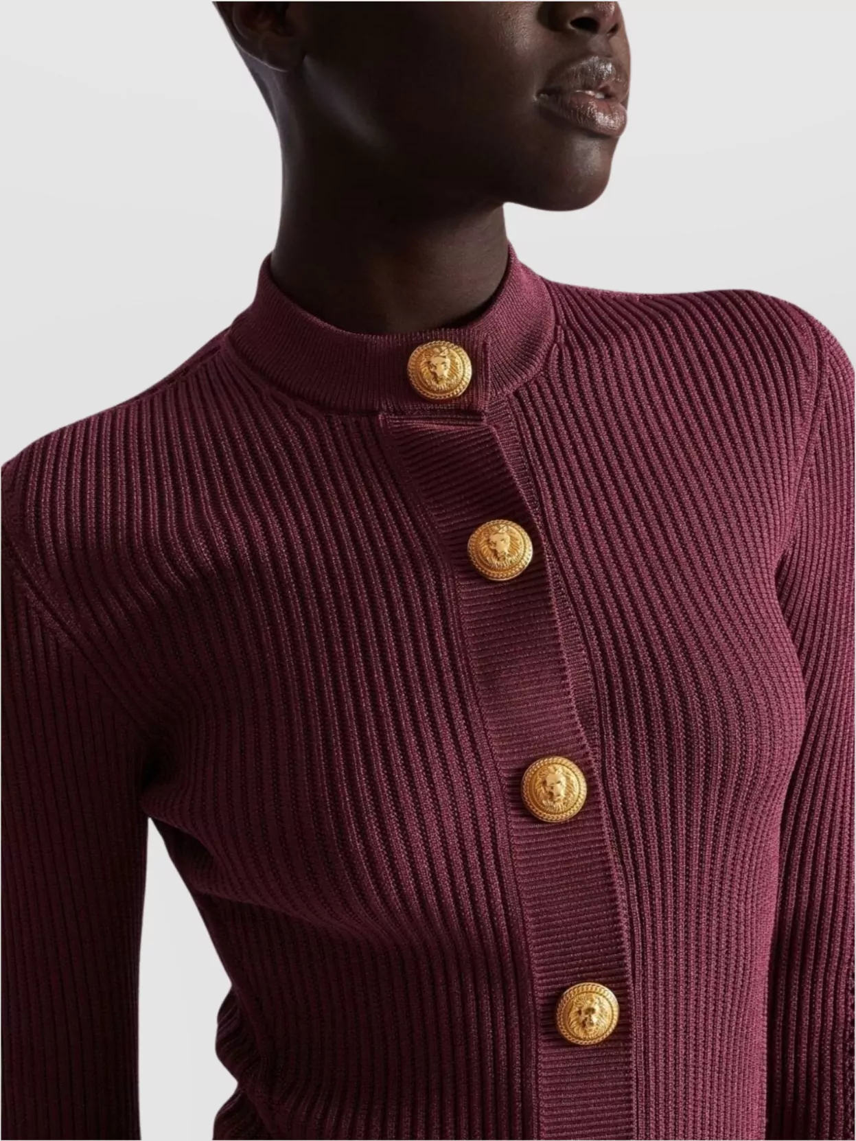 Balmain Fitted Cardigan Gold-tone Buttons In Burgundy