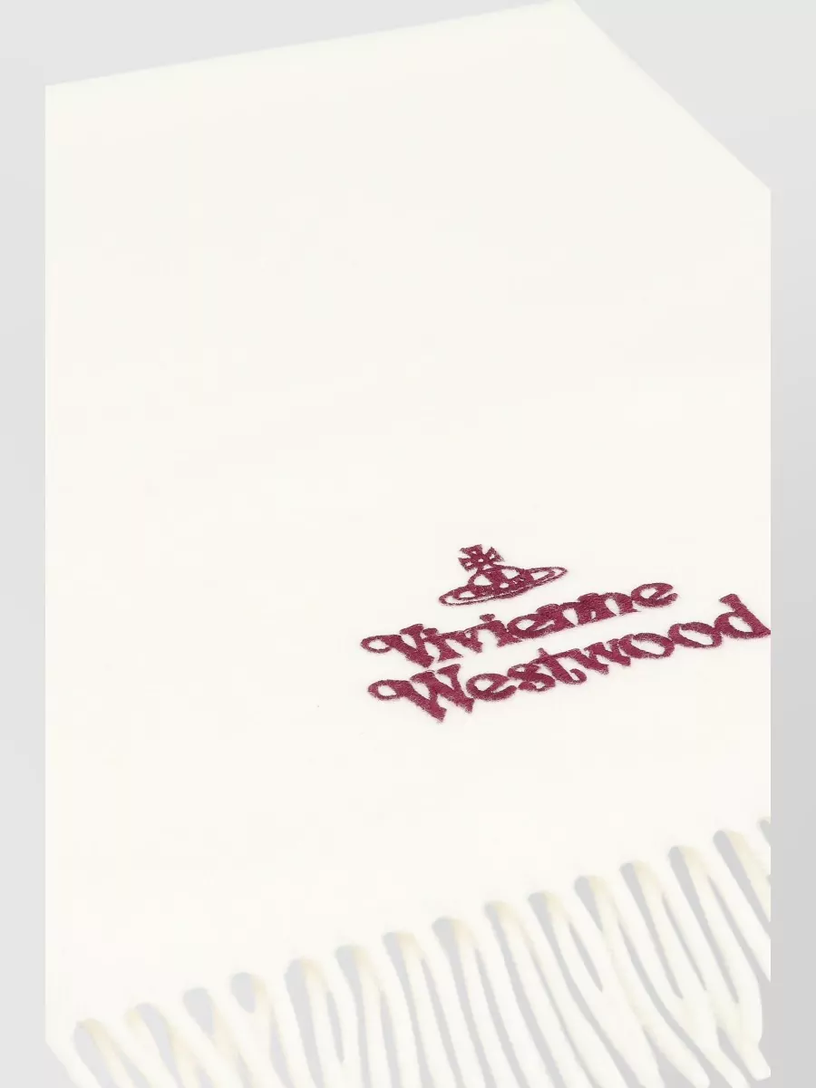 Vivienne Westwood Wool Scarf Embroidered Detail Fringed Edges