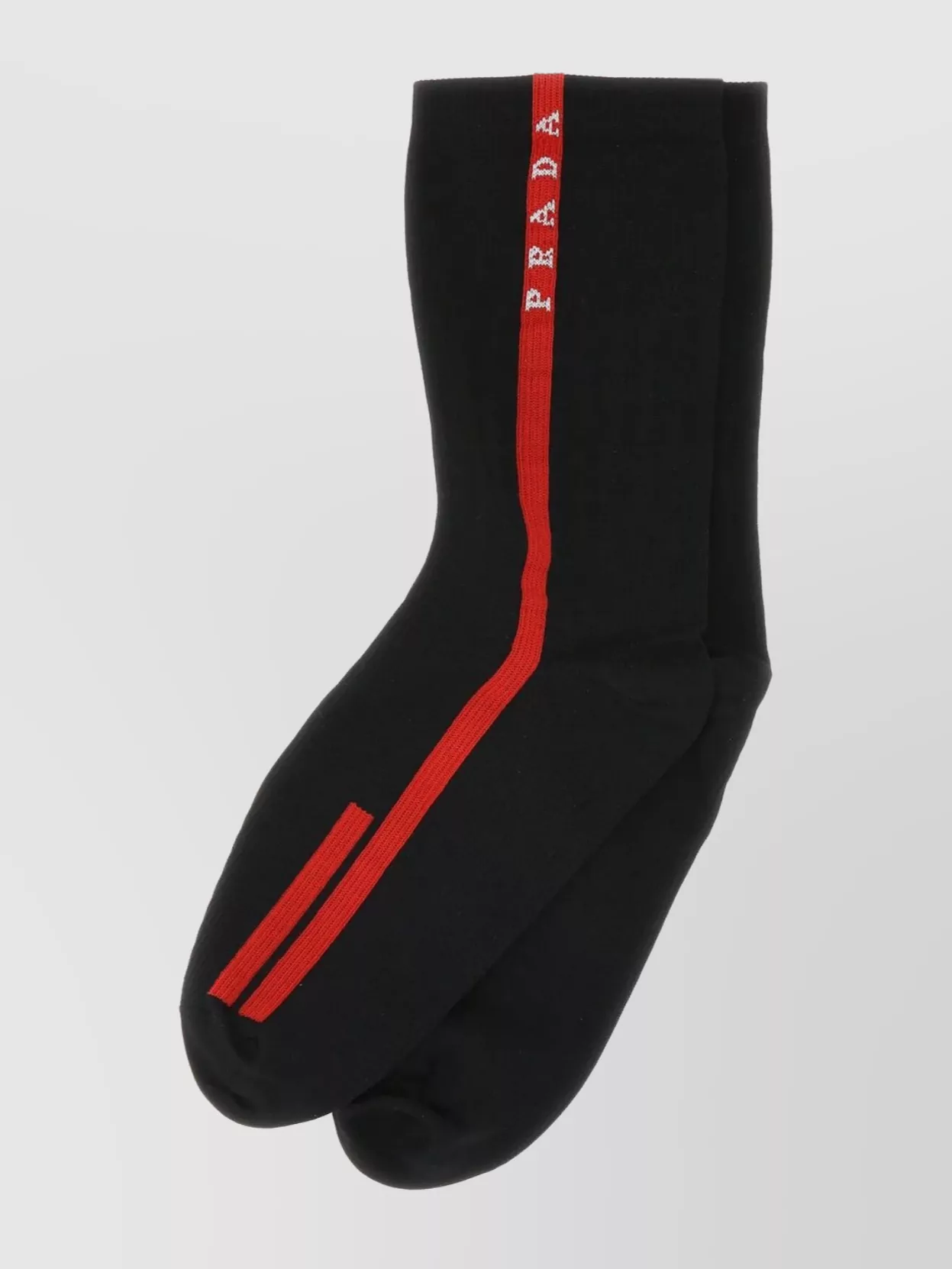 Prada Embroidered Polyester Socks With Ribbed Cuffs In Black