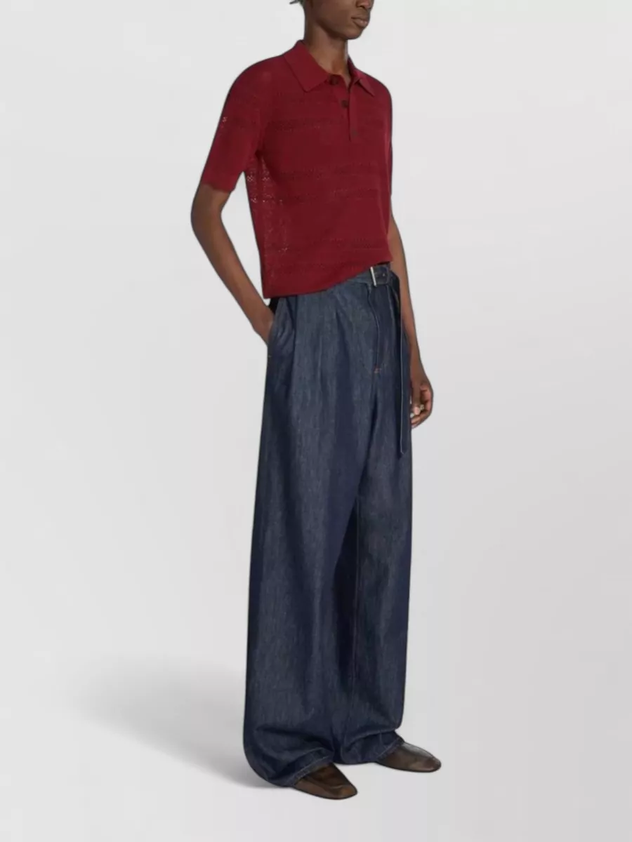 Dries Van Noten Denim Pleated Wide-Leg Trousers