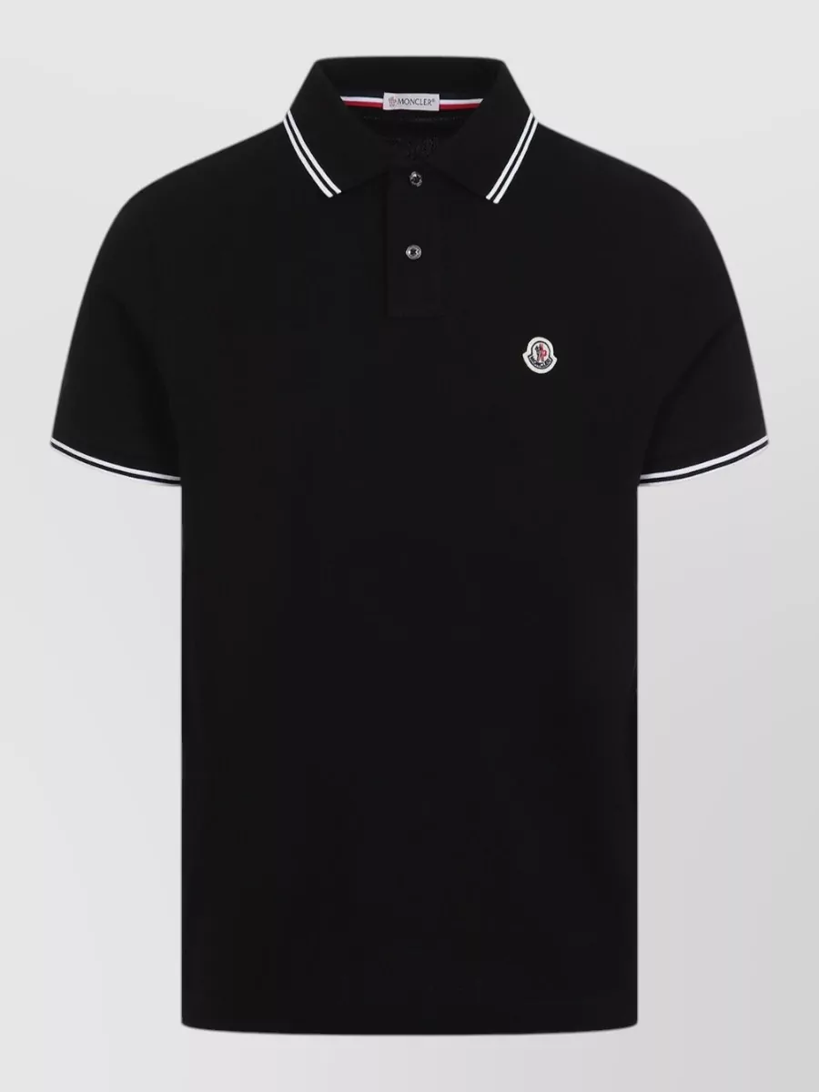 Moncler Short Sleeve Cotton Polo Shirt Collar Stripes
