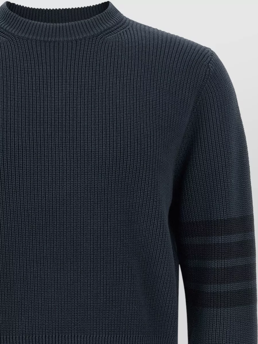 Thom Browne Stripe Crew Neck Sweater Button Cuffs