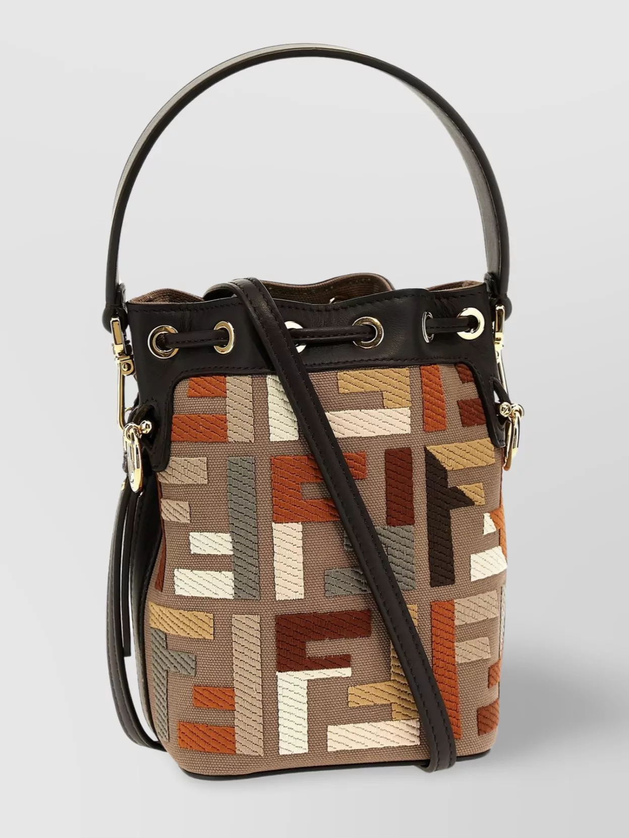 Shop Fendi 'my Treasure' Geometric Embroidered Bucket Bag
