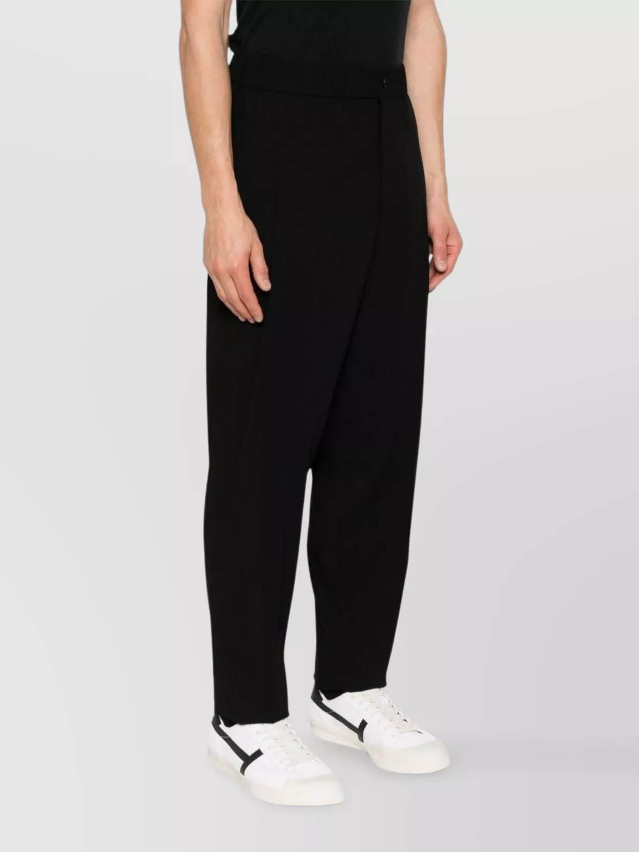 Giorgio Armani Wool Trousers With Elasticated Waistband And Pleated Front In Black