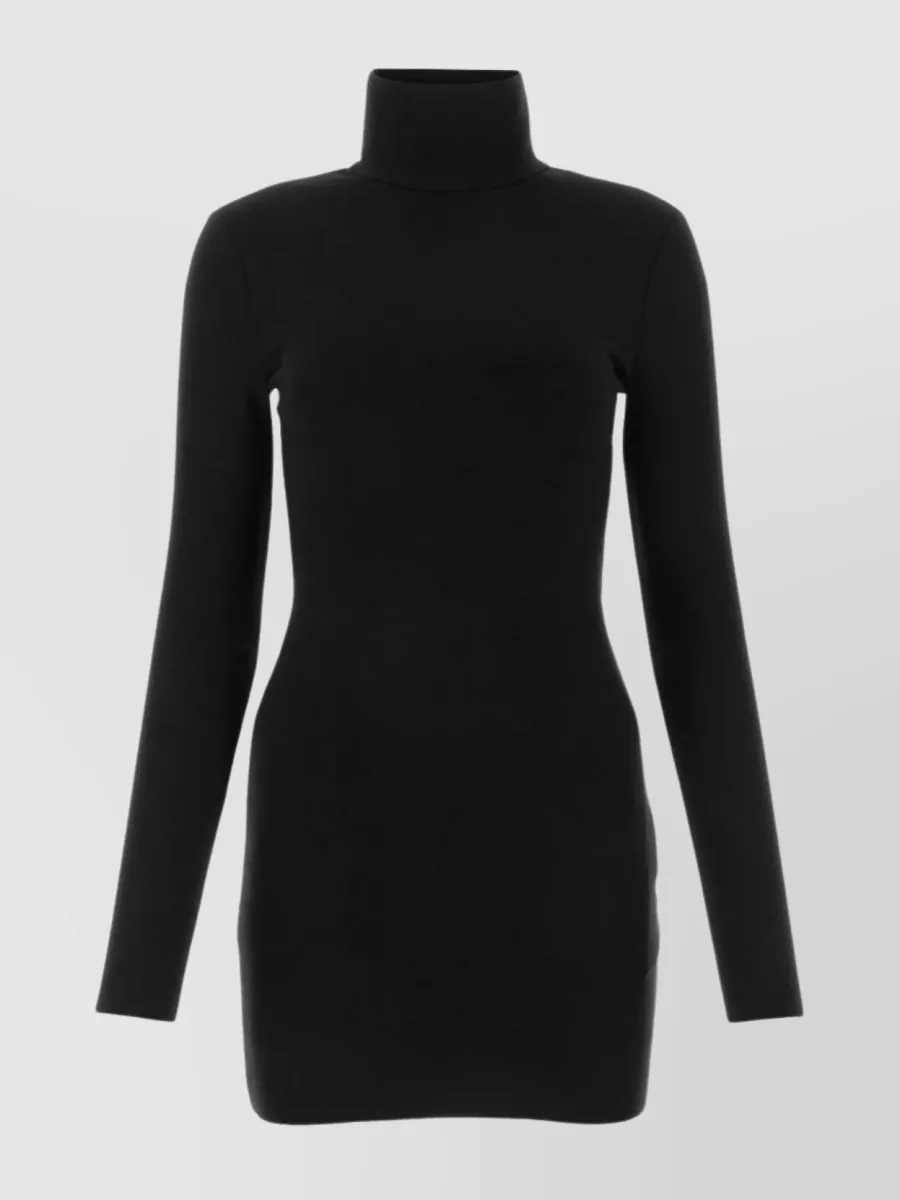Shop Ami Alexandre Mattiussi Fitted Turtleneck Mini Dress In Stretch Fabric In Black